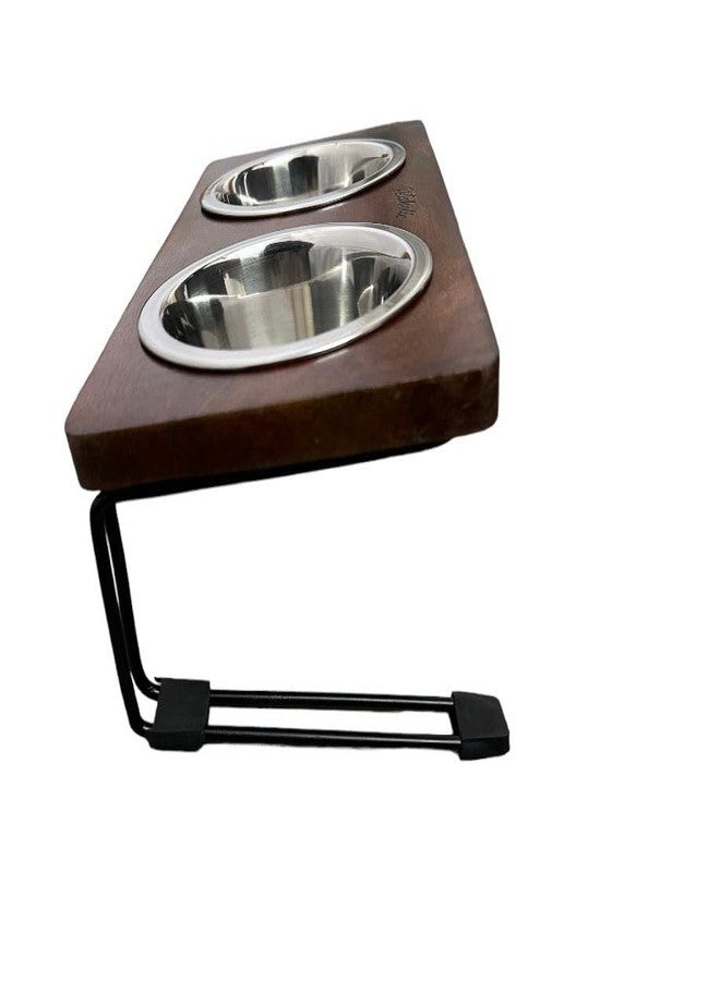 DOGTOWN Elevated Pet Bowl Set - Pack of 2 (250ml Each) | Wooden Dog Dinner Feeder Stand with Stainless Steel Bowls | Bent Design for Healthy Eating Posture | Rust Resistant Wood - Image 2
